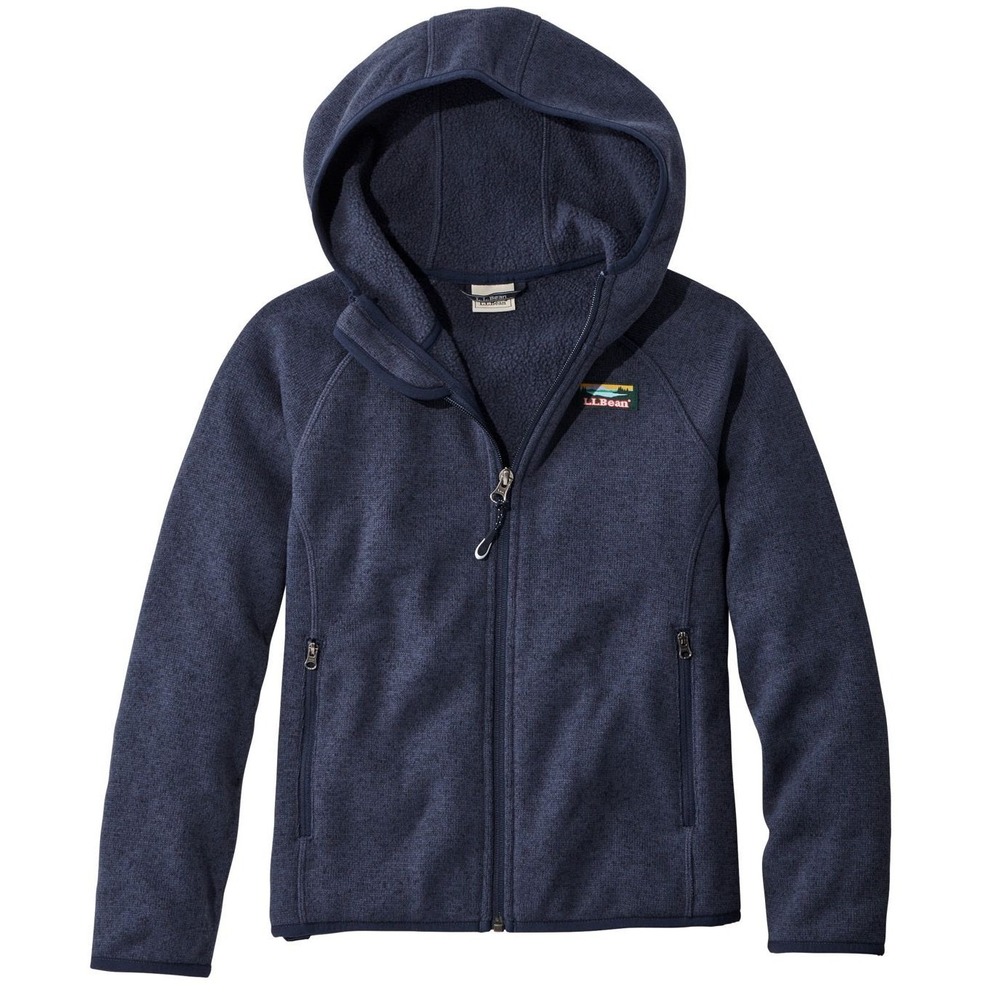 LL Bean Kids Sweater Fleece Hooded Jacket Navy Blue L 14-16 504929